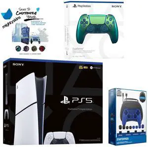 Sony PlayStation 5 Slim Digital with Extra Chroma Teal Controller, Pro Gamer Starter Kit and MightySkins Decal Voucher