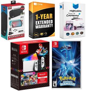 Nintendo Switch OLED Console Mario Kart 8 Deluxe Bundle with Pokemon Brilliant Diamond, Surge Accessory Gaming Kit, MightySkins Console and Controller Skin Voucher, and 1 Year CPS Extended Warranty