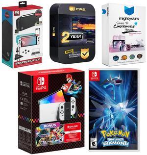 Nintendo Switch OLED Console Mario Kart 8 Deluxe Bundle with Pokemon Brilliant Diamond, Surge Accessory Gaming Kit, MightySkins Console and Controller Skin Voucher, and 2 Year CPS Extended Warranty