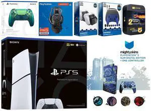 Sony Playstation 5 Slim Digital with Extra Chroma Teal Controller, Plantronics Headset, Gamer Kit, Charge Dock and MightySkins Decal Voucher + 2 Year CPS Extended Warranty