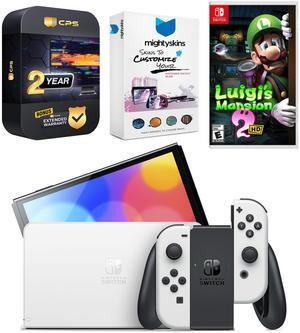 Nintendo Switch White OLED Console with Luigi's Mansion 2 HD, MightySkins Console and Controller Skin Voucher, and 2 Year CPS Extended Warranty
