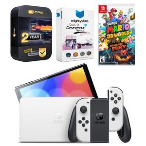 Nintendo Switch White OLED Console with Super Mario 3D World + Bowsers Fury, MightySkins Console and Controller Skin Voucher, and 2 Year CPS Extended Warranty