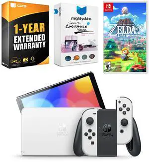 Nintendo Switch White OLED Console with The Legend of Zelda: Link's Awakening, MightySkins Console and Controller Skin Voucher, and 1 Year CPS Extended Warranty