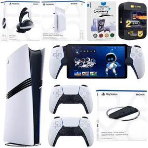 Sony PlayStation 5 Pro Digital Bundle with Disc Drive, Stand, Extra Controller, Pulse Elite Headset, PlayStation Portal, MightySkins Voucher and 2 Year Extended Warranty - Glacier White