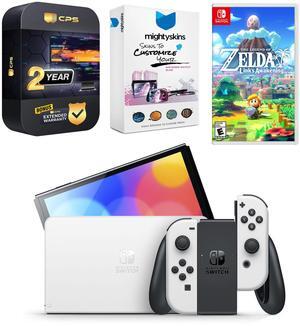 Nintendo Switch White OLED Console with The Legend of Zelda: Link's Awakening, MightySkins Console and Controller Skin Voucher, and 2 Year CPS Extended Warranty
