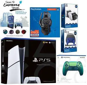 Sony Playstation 5 Slim Digital with Extra Chroma Teal Controller, Plantronics Headset, Gamer Kit, Charge Dock and MightySkins Decal Voucher + 1 Year CPS Extended Warranty