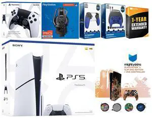 Sony Playstation 5 Slim Disc with Extra EDGE Controller, Plantronics Headset, Gamer Kit, Trigger Kit and MightySkins Decal Voucher + 1 Year CPS Extended Warranty