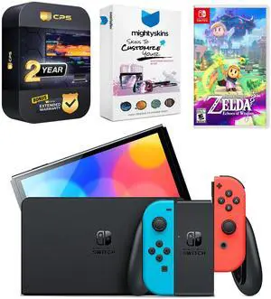 Nintendo Switch Neon Red & Blue OLED Console with The Legend Of Zelda: Echoes Of Wisdom, MightySkins Console and Controller Skin Voucher, and 2 Year CPS Extended Warranty