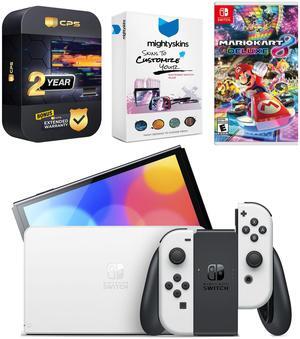 Nintendo Switch White OLED Console with Mario Kart 8 Deluxe, MightySkins Console and Controller Skin Voucher, and 2 Year CPS Extended Warranty