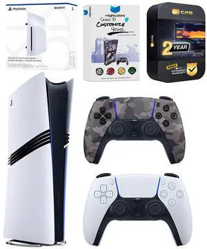 Sony PlayStation 5 Pro Digital Bundle with Disc Drive, Extra Controller, MightySkins Voucher and 2 Year Extended Warranty - Gray Camo