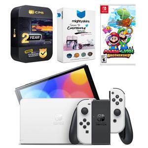 Nintendo Switch White OLED Console with Mario & Luigi: Brothership, MightySkins Console and Controller Skin Voucher, and 2 Year CPS Extended Warranty