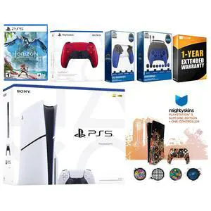 Sony Playstation 5 Slim Disc with Horizon Forbidden West, Extra Volcanic Red Controller, Gamer Kit, Trigger Kit and MightySkins Decal Voucher + 1 Year CPS Extended Warranty