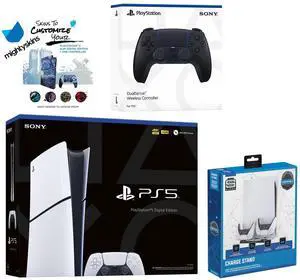 Sony PlayStation 5 Slim Digital with Extra Midnight Black Controller, Charging USB HUB and MightySkins Decal Voucher
