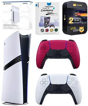 Sony PlayStation 5 Pro Digital Bundle with Disc Drive, Extra Controller, MightySkins Voucher and 2 Year Extended Warranty - Cosmic Red