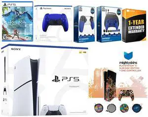 Sony Playstation 5 Slim Disc with Horizon Forbidden West, Extra Cobalt Blue Controller, Gamer Kit, Trigger Kit and MightySkins Decal Voucher + 1 Year CPS Extended Warranty