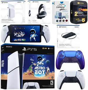Sony PlayStation 5 Astro Bot Slim Digital Bundle with Disc Drive, Pulse Elite Headset, Extra Controller, PlayStation Portal, Vertical Stand, MightySkins Voucher and 2 Year Extended Warranty - Chroma