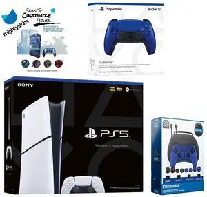 Sony PlayStation 5 Slim Digital with Extra Cobalt Blue Controller, Pro Gamer Starter Kit and MightySkins Decal Voucher