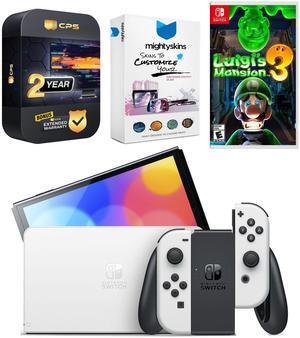 Nintendo Switch White OLED Console with Luigi's Mansion 3, MightySkins Console and Controller Skin Voucher, and 2 Year CPS Extended Warranty