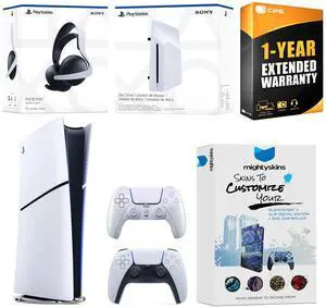 Sony PlayStation 5 Slim Digital Bundle with Disc Drive, Extra Controller, Pulse Elite Headset, MightySkins Voucher and 1 Year Extended Warranty - Chroma Pearl
