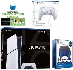 Sony PlayStation 5 Slim Digital with Extra Chroma Pearl Controller, Pro Gamer Starter Kit and MightySkins Game Pack Code