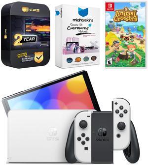 Nintendo Switch White OLED Console with Animal Crossing: New Horizons, MightySkins Console and Controller Skin Voucher, and 2 Year CPS Extended Warranty