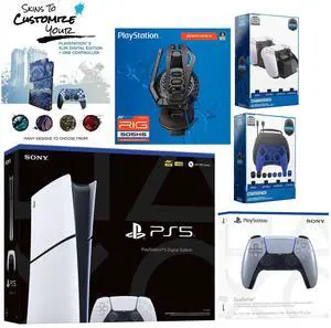 Sony Playstation 5 Slim Digital with Extra Sterling Silver Controller, Plantronics Headset, Gamer Kit, Charge Dock and MightySkins Decal Voucher + 1 Year CPS Extended Warranty