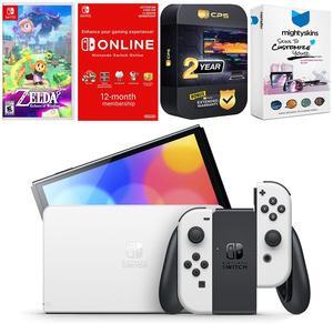Nintendo Switch White OLED Console with Zelda Echoes Of Wisdom, Online Membership, MightySkins Voucher and 2 Year CPS Extended Warranty