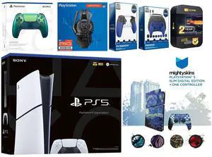 Sony Playstation 5 Slim Digital with Extra Chroma Teal Controller, Plantronics Headset, Gamer Kit, Trigger Kit and MightySkins Decal Voucher + 2 Year CPS Extended Warranty