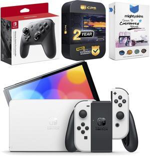Nintendo Switch White OLED Console with Pro Controller, MightySkins Console and Controller Skin Voucher, and 2 Year CPS Extended Warranty