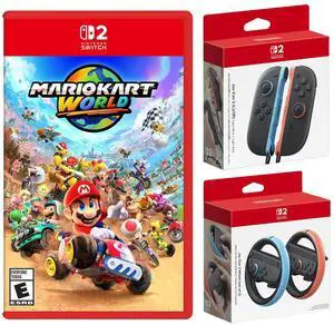 Nintendo Switch 2 Mario Kart World with Joy-Con 2 Blue/Red Controllers and Wheel Bundle