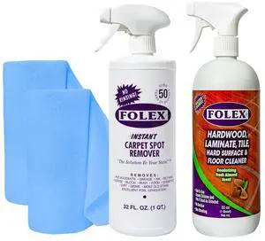 Folex Instant Carpet Spot Remover Carpet Cleaner and Hardwood, Laminate, Tile & Floor Cleaner with 2x Reusable Cleaning Cloth Bundle - 1 Pack
