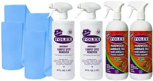 Folex Instant Carpet Spot Remover Carpet Cleaner and Hardwood, Laminate, Tile & Floor Cleaner with 4x Reusable Cleaning Cloth Bundle - 2 Pack