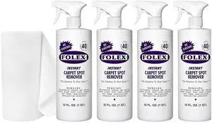 FOLEX Instant Carpet Spot Remover 32 oz  Powerful Stain Remover for Carpets, Upholstery & Rugs  Eliminates Pet Stains, Grease, Red Wine, Food, Makeup & More  With Reusable Cleaning Cloth  4 Pack