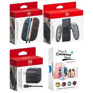 Nintendo Switch 2 Joy-Cons Blue/Red, Charging Grip, Travel Charger and MightySkins Code Bundle