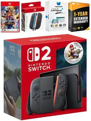 Nintendo Switch 2 + Mario Kart World Bundle with Street Fighter 6, Extra Joy-Cons, MightySkins Code and 1 CPS Year Extended Warranty