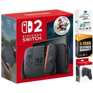 Nintendo Switch 2 Mario Kart World Bundle with Pro Controller, MightySkins Code and 1 CPS Year Extended Warranty