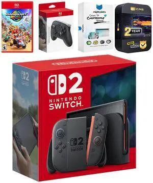 Nintendo Switch 2 Console with Mario Kart World, Pro Controller, MightySkins Code and 2 CPS Year Extended Warranty