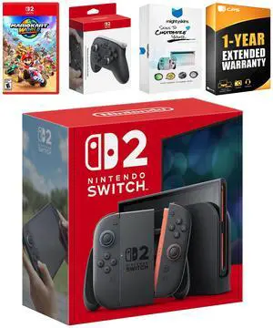 Nintendo Switch 2 Console with Mario Kart World, Pro Controller, MightySkins Code and 1 CPS Year Extended Warranty