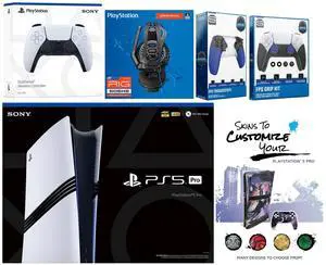 Sony Playstation 5 Pro Bundle with Extra White Controller, Plantronics Headset, Trigger Stop Kit, FPS Grip Kit and MightySkins Decal Voucher Plus 1 Year CPS Extended Warranty
