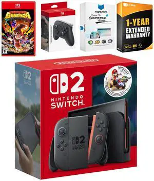 Nintendo Switch 2 + Mario Kart World Bundle with Donkey Kong Bonanza, Pro Controller, MightySkins Code and 1 CPS Year Extended Warranty