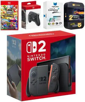 Nintendo Switch 2 Console with Super Mario Party Jamboree, Pro Controller, MightySkins Code and 2 CPS Year Extended Warranty