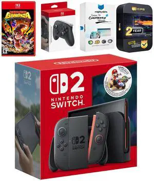 Nintendo Switch 2 + Mario Kart World Bundle with Donkey Kong Bananza, Pro Controller, MightySkins Code and 2 CPS Year Extended Warranty