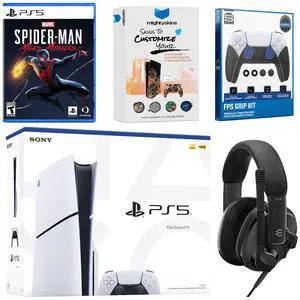 Sony PlayStation 5 Slim Disc Bundle with Spider-Man: Miles Morales, EPOS Headset, FPS Grip Kit and MightySkins Code