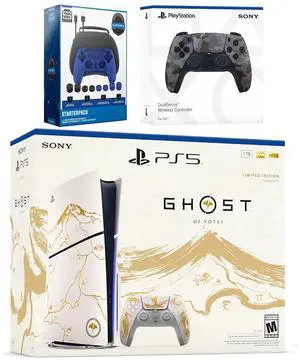 Sony PlayStation 5 Ghost of Yotei Disc Bundle + Extra Controller, Accessory Kit - Gray Camo