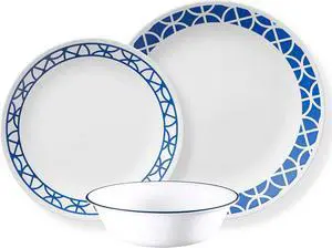 Corelle Vitrelle 12-Piece Glass Dinnerware Set Service for 4 - Cobalt Circles