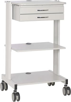 Tripp Lite Mobile Standing Desk 2 Adjustable Shelf & 2 Metal Storage Drawers, TAA Compliant, Home Office & School, 5-Year Warranty, White