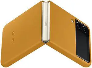 Original Samsung Official Galaxy Z Flip3 5G Leather Cover Case (EF-VF711) - Mustard