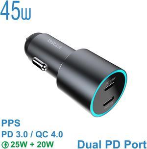 VISLLA USB C Car Charger 45W Dual Port auto Fast USB Car Adapter PD3.0&QC 4.0 3.0 Aluminum Alloy Compatible with iPhone 14 13 12 11 X ,Samsung Galaxy S22/S21/S20 Note 20, Pixel,Switch and more