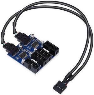 DIXSG 4 in 1 Internal USB Splitter Cable, Electop 9 pin USB Header Male 1 to 4 Female Extension Connector Adapter, USB 2.0 HUB Connector Port Multiplier PWM Fan Splitter Cable (30cm/0.98ft)