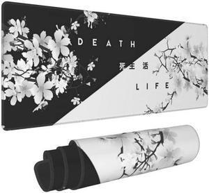 DIXSG Black and White Cherry Blossom Gaming Mouse Pad XL Extended Large Mouse Mat Desk Pad Stitched Edges Mousepad Long Non-Slip Rubber Base Mice Pad 31.5 X 11.8 Inch